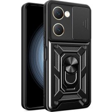 Smody Vivo Y18 Ile Uyumlu Kılıf Kamera Korumalı Sürgülü Yüzüklü Standlı Tank
