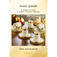 Grimor Life Altın Yaldızlı 6 Kişilik Porselen Fincan Seti 12 Parça Türk Kahvesi Takımı Kahve Fincanı 100 ml