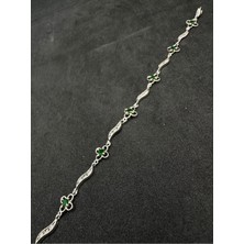 Luna Gümüş Yeşil Taşlı Otantik Kadın Gümüş Bileklik