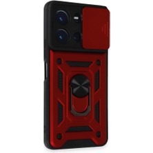 Smody Vivo Y36 Ile Uyumlu Kılıf Kamera Korumalı Sürgülü Yüzüklü Standlı Tank