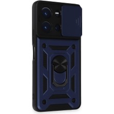 Smody Vivo Y36 Ile Uyumlu Kılıf Kamera Korumalı Sürgülü Yüzüklü Standlı Tank
