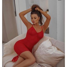 Loe Arkası Ip Detaylı Kırmızı Seksi Gecelik
