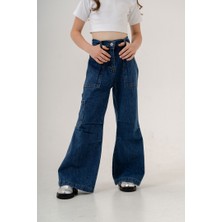 Kız Çocuk Cep Pileli Kot Pantolon G2149