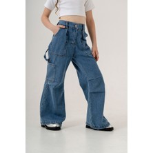 Kız Çocuk Cep Pileli Kot Pantolon G2149