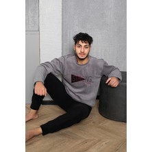 Sude Homewear Erkek Yazı Desenli Polar Pijama Takımı