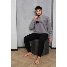 Sude Homewear Erkek Yazı Desenli Polar Pijama Takımı