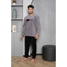 Sude Homewear Erkek Yazı Desenli Polar Pijama Takımı