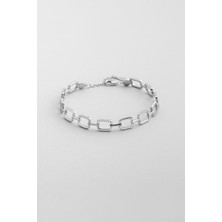 Beyaz Taşlı 18 Ayar Beyaz Altın Kaplama 19 cm Gümüş Zincir Bileklik