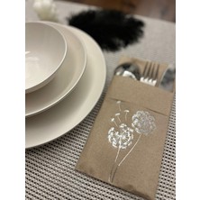 Gümüş Yaldızlı Kraft Cepli Hindiba Çiçeği Peçete 12 Adet