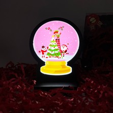 Kar Küresi Yılbaşı Masaüstü LED Lamba/gece Lambası/usb’li ve Uv Baskılı (Leon Pembe —led ile Neon Görünüm) 11*13 cm