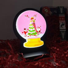 Kar Küresi Yılbaşı Masaüstü LED Lamba/gece Lambası/usb’li ve Uv Baskılı (Leon Pembe —led ile Neon Görünüm) 11*13 cm