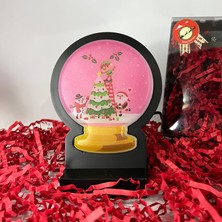 Kar Küresi Yılbaşı Masaüstü LED Lamba/gece Lambası/usb’li ve Uv Baskılı (Leon Pembe —led ile Neon Görünüm) 11*13 cm