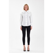 Emmas Clothing Kadın Beyaz Fisto Volanlı Bebe Yaka Gömlek