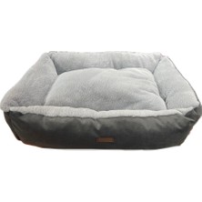 Pawland Tavşan Tüyü Peluş Kedi Yatağı, Küçük Irk Köpek Yatağı 70x55 CM Gri