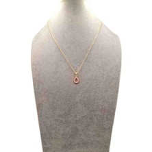 Han Ticarethane Altın Renk Pembe Damla Model Kolye