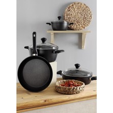 Pierre Cardin 7 Parça Diamond Cook Graniks Tencere Seti - Siyah