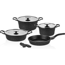 Orjin 7 Parça Siyah Set - Tencere 20 cm + 24 cm - Karnıyarık 26 cm - Tava 26 cm