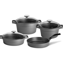 Granit Master 7 Parça Gri Set - Tencere 20 cm + 24 cm - Karnıyarık 26 cm - Tava 26 cm