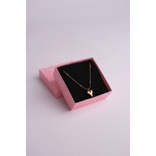 Perliss Paslanmaz Çelik 2’li Kolye Seti Dorika Zincirli Kalp Model- Italyan Zincir 45 cm Gold Kaplama Kolye
