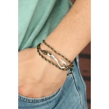 Ebijuteri Krem Çizgi Desenli Metal Kancalı Erkek Bileklik