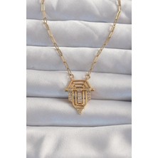 Ebijuteri 316L Çelik Gold Renk Zirkon Taşlı Serenay Kolyesi