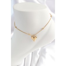 Ebijuteri 316L Çelik Gold Renk Minimal Topçuk Detay Kalp Figür Kadın Halhal