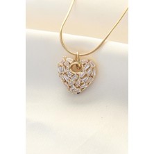 Ebijuteri 316L Çelik Gold Renk Zirkon Taşlı Kalp Kolye