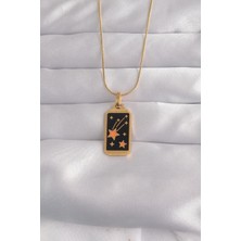 Ebijuteri 316L Çelik Gold Renk Siyah Mineli Yıldız Figür Tarot Kolye