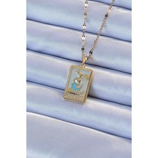 Ebijuteri 316L Çelik Zincir Altın Renk Mavi Mineli Tarot Kolye