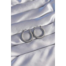 Ebijuteri 316L Çelik Gümüş Renk Oval Tasarımlı Tırtıklı Küpe