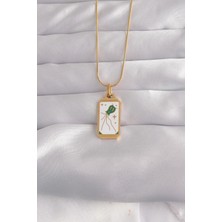 Ebijuteri 316L Çelik Gold Renk Beyaz Mineli Tarot Kolye