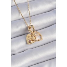 Ebijuteri 316L Çelik Gold Renk Zirkon Taşlı Sonsuzluk Kalp Figür Charm Model Kadın Kolye
