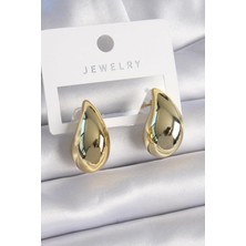 Ebijuteri Pirinç Gold Renk Damla Model Kadın Küpe