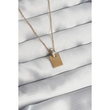 Ebijuteri 316L Çelik Zincir Gold Renk Zirkon Taşlı Aşk Mektubu Kolye