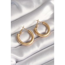 Ebijuteri 316L Çelik Gold Renk Halka Model Kadın Küpe