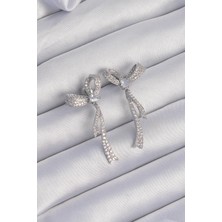 Ebijuteri Pirinç Gümüş Renk Zirkon Taşlı Fiyonk Model Küpe