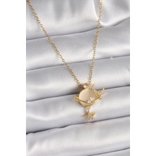 Ebijuteri 316L Çelik Gold Renk Zincir Zirkon Taşlı Sarı Mineli Ay Yıldız Model Kadın Kolye