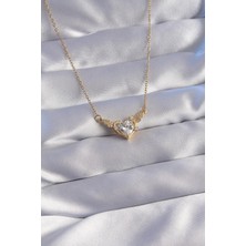 Ebijuteri 316L Çelik Zincir Gold Renk Zirkon Taşlı Kanatlı Kalp Kolye