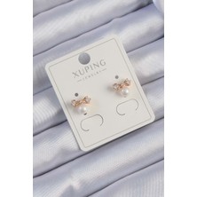 Ebijuteri Xuping Rose Renk Zirkon Taşlı Incili Fiyonk Küpe