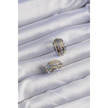 Ebijuteri Pirinç Gold Gümüş Renkli Oval Çoklu Görünümlü Minimal Küpe