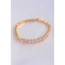 Ebijuteri Vip Seri Pirinç Pembe Zirkon Taşlı Gold Renk Baget Model Bileklik