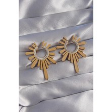 Ebijuteri 316L Çelik Gold Renk Zirkon Taşlı Güneş Figürlü Küpe