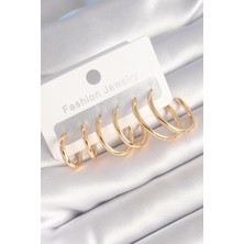 Ebijuteri Pirinç Gold Renk Halka Model Kadın Küpe Seti