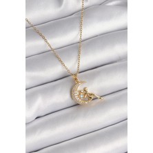Ebijuteri 316L Çelik Gold Renk Zincir Zirkon Taşlı Peri Figür Kadın Kolye