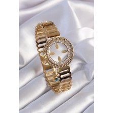 Ebijuteri 316L Çelik Gold Renk Çeyrek Altın Takılabilen Zirkon Taş Işleme Detay Kadın Bileklik