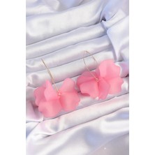 Ebijuteri Pirinç Pembe Renkli Flora Küpe