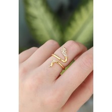 Ebijuteri Pirinç Gold Renk Ayarlanabilir Zirkon Taşlı Yılan Yüzük