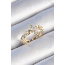 Ebijuteri Pirinç Gold Renk Zirkon Taşlı Kutup Yıldızı Zincir Kordon Model Kadın Yüzük