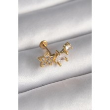Ebijuteri 316L Çelik Gümüş Renk Zirkon Taşlı Yıldız Model Tragus Piercing