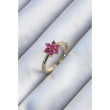 Ebijuteri Pirinç Gold Renk Pembe Zirkon Taşlı Lotus Model Kadın Yüzük
